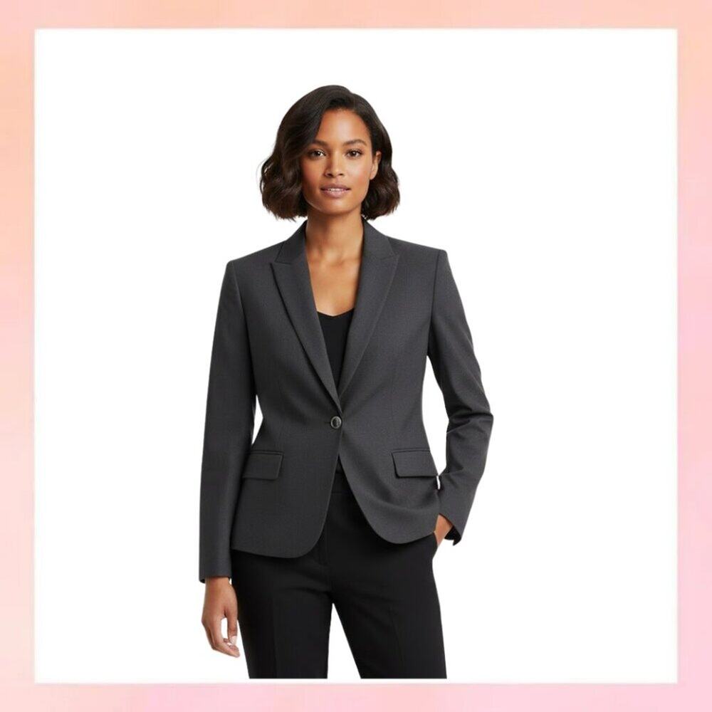 Calvin Klein Size 12 Charcoal Gray One Button Blazer Work Office Jacket